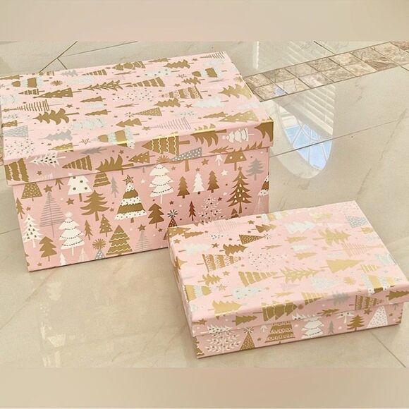 Set of 2 Pink Christmas Gift Boxes - Picture 1 of 9